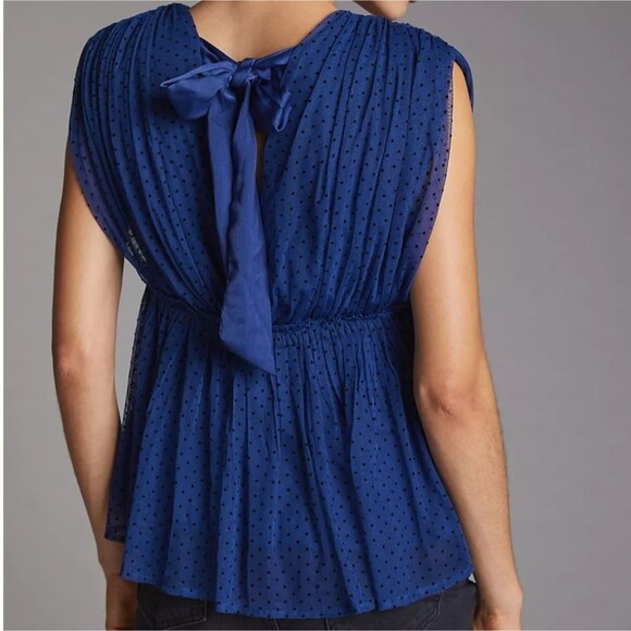 Anthropologie Tulle V-Neck Polka Dot Blouse - Picture 3 of 11